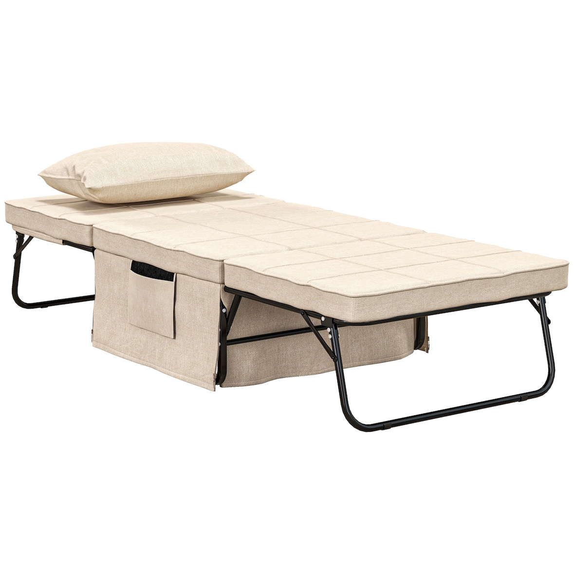 HOMCOM sofá cama de 1 plaza 4 en 1, sillón cama tapizado en lino, con respaldo ajustable de 5 niveles, almohada acolchada, 75x80x74 cm, crema