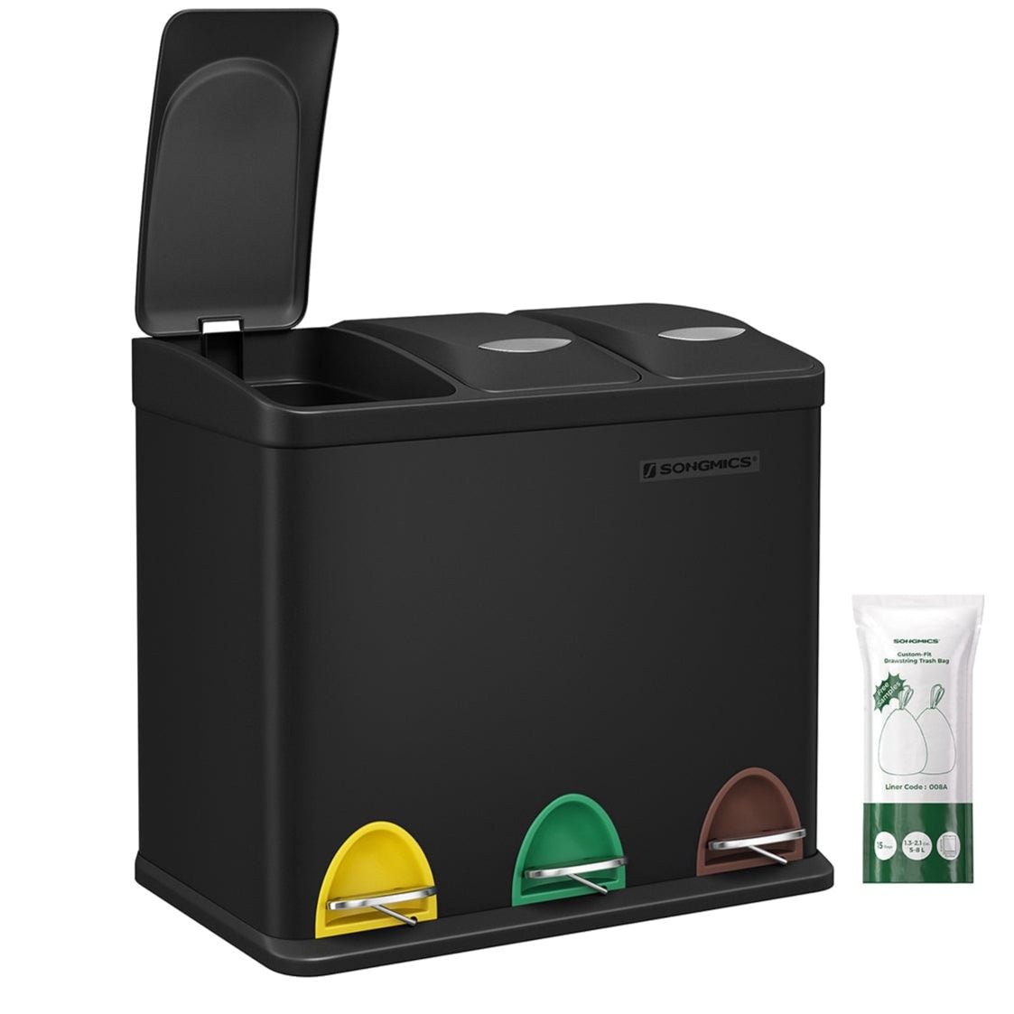 Helloshop26 - Poubelle de cuisine résistante avec pédales et 3 compartiments tri sélectif de recyclage en inox noir 12_0007238