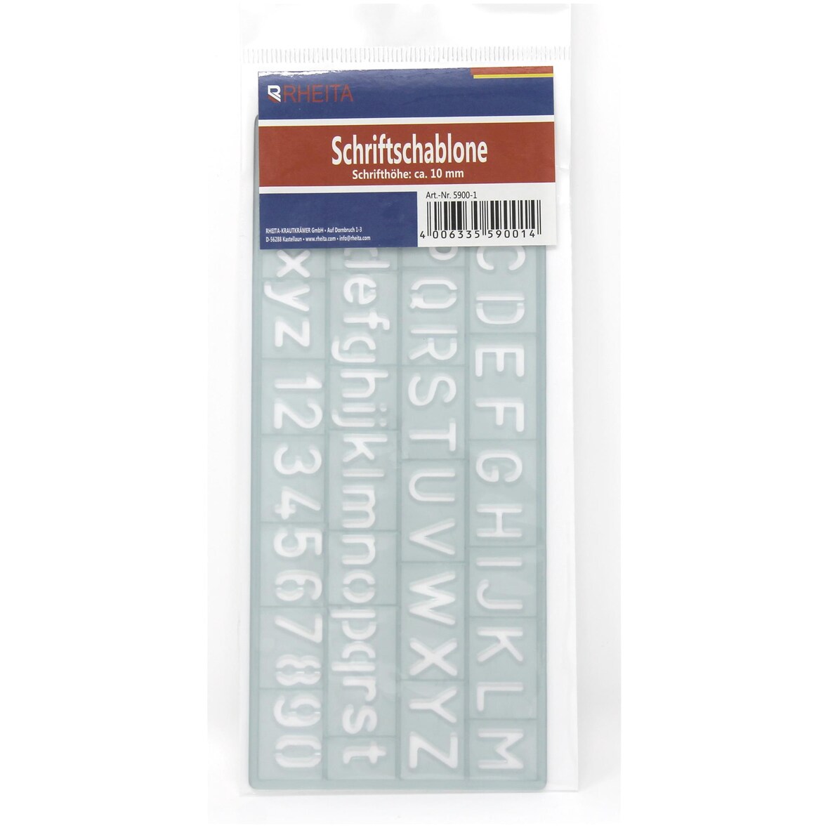 Rheita Schriftschablone, transparent, 10 mm Schrifthöhe, A-Z und 0-9