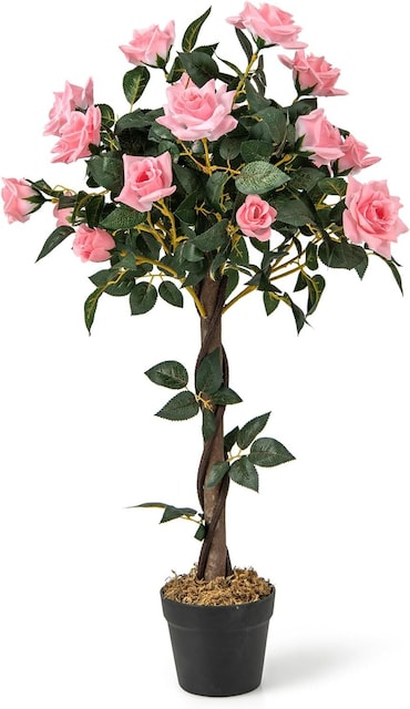 COSTWAY Árbol Artificial con Flores 93 cm, Árbol de Flores Artificial, Planta Artificial en Maceta, Flor Artificial para Hogar Oficina