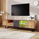 thumbnail of Lowboard 190x40x50 cm mit LED-Beleuchtung, Glastrennwand und Stabile Eisenbeine, modernes Design in Grau und Schwarz