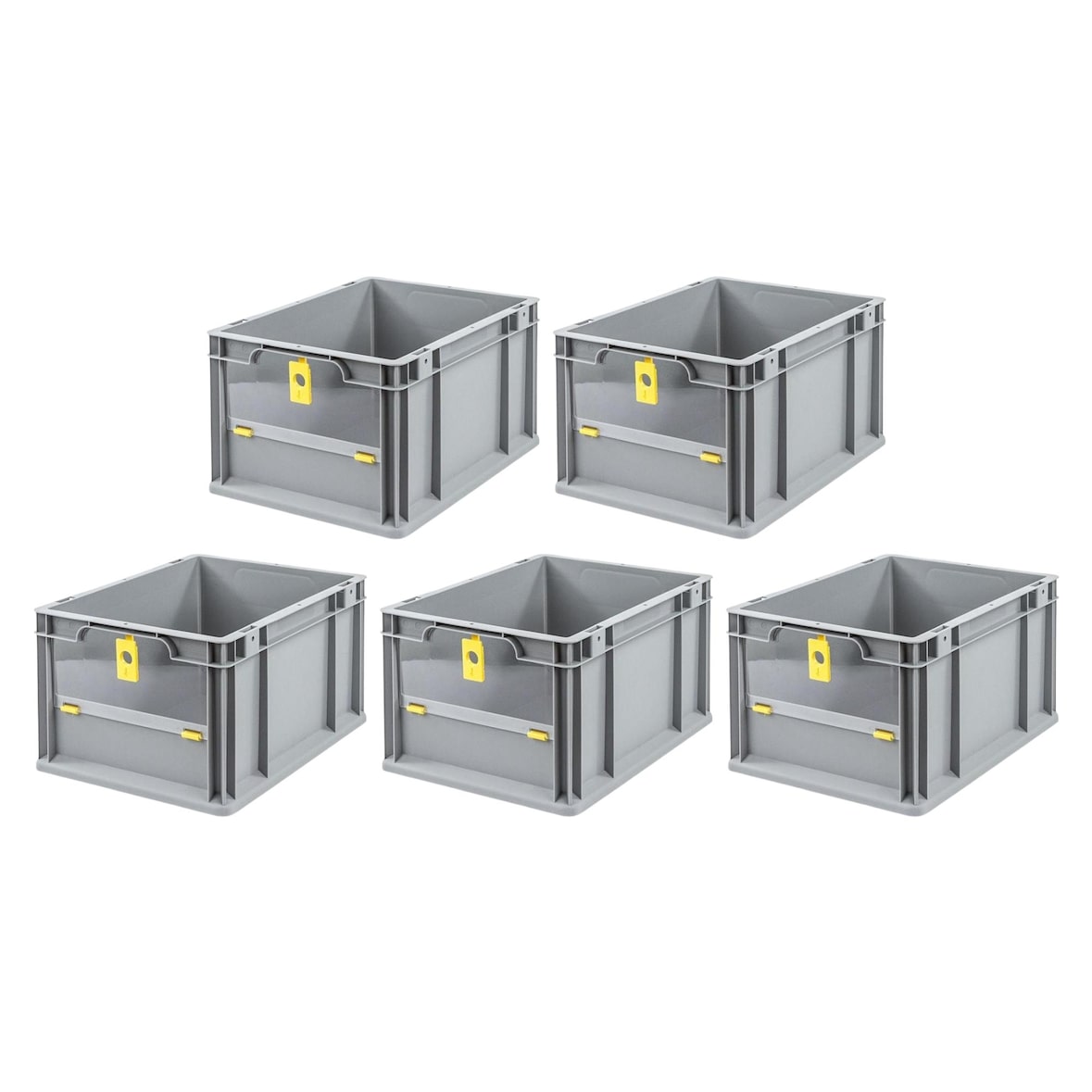 PROREGAL 5x Eurobox NextGen Insight Cover | HxBxT 22x30x40 | 20 Liter | Niedrig/Gelb | Eurobehälter, Transportbox, Transportbehälter