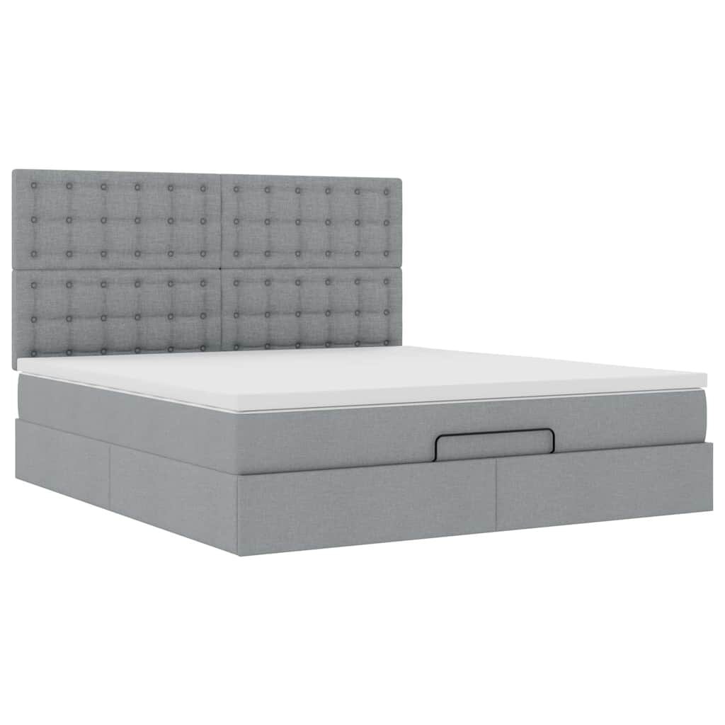 vidaXL Ottoman-Bett mit Matratze & LEDs Hellgrau 160x200 cm Stoff
