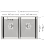 thumbnail of Gasfrit - Keukenspoelbak met 2 bakken, met sifon, voor werkblad van roestvrij staal kleur grijs, één spoelbak, 760 x 470 x 200 mm