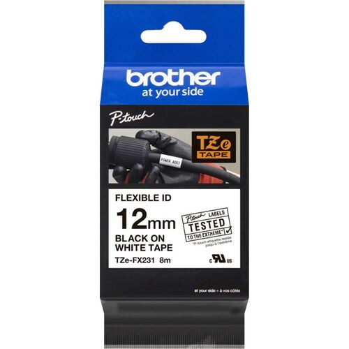 Brother TZeFX231 Cinta Laminada Flexible Original de Etiquetas - Texto negro sobre fondo blanco - Ancho 12mm x 8 metros