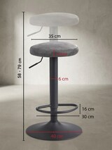 thumbnail of Barhocker `Campania`: 58-79 cm Sitzhöhe, Eisenmaterial, Samt/Wildlederoptik Bezug, 360° drehbar. Grau, Material: Stoff, 40x40x79 cm | Kadima Design