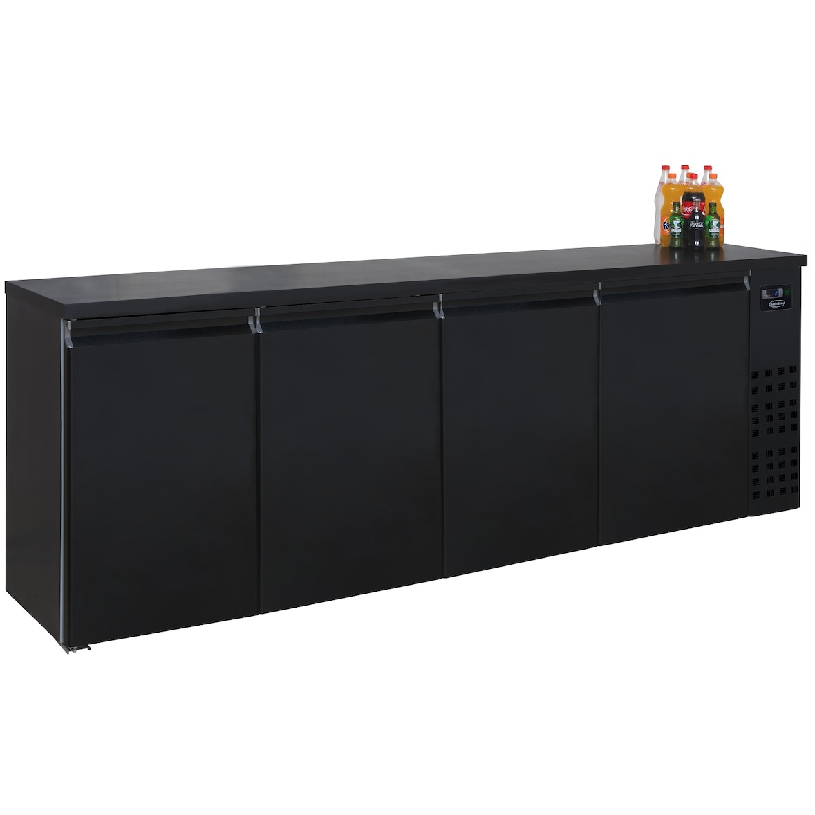 Barkühlschrank ARTIK | 4x Tür | 680 Liter, HxBxT 95x249x55cm | -2/+8°C | Edelstahl Schwarz | + CHEFGASTRO Geschirrtuch