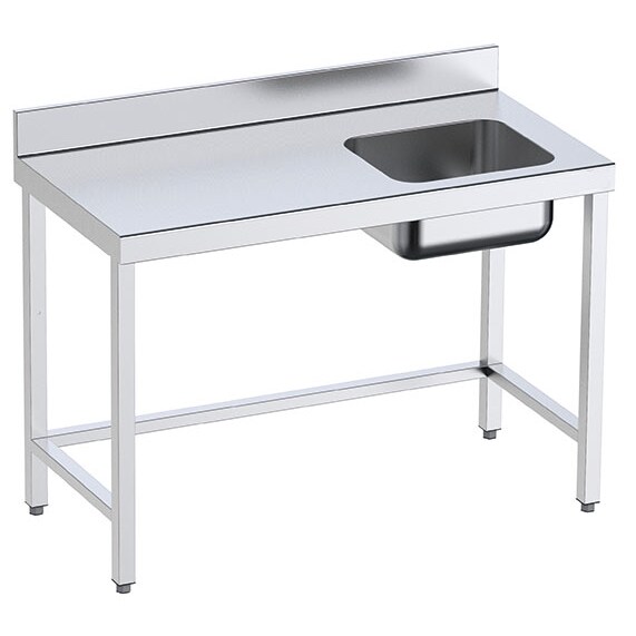 Mesa em aço inox com cuba à direita 1500x700x850 mm
