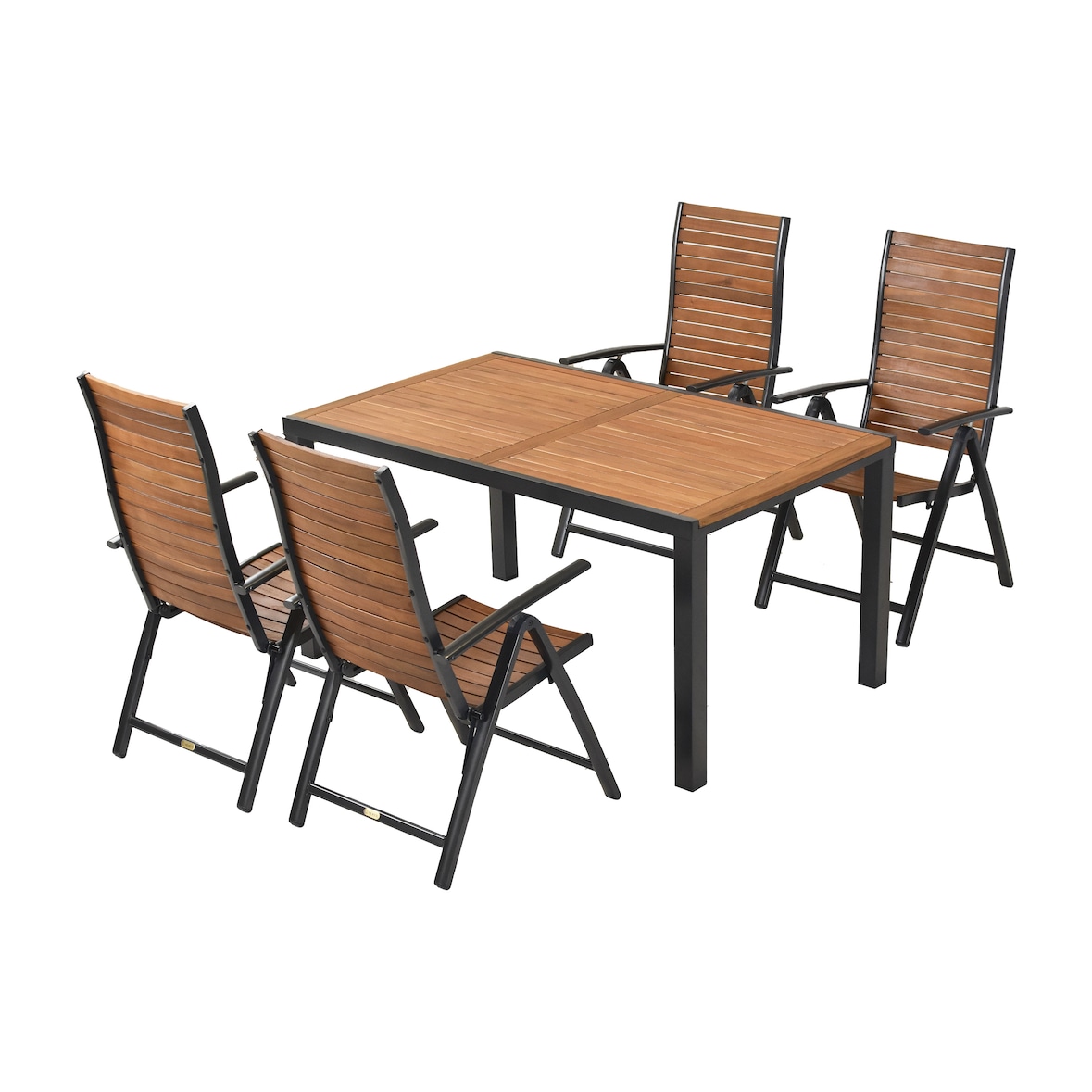 Merxx Santorin Gartenmöbel Set 5tlg., 4 Klappsessel, Tisch 150 x 90 cm, Aluminium/Akazie