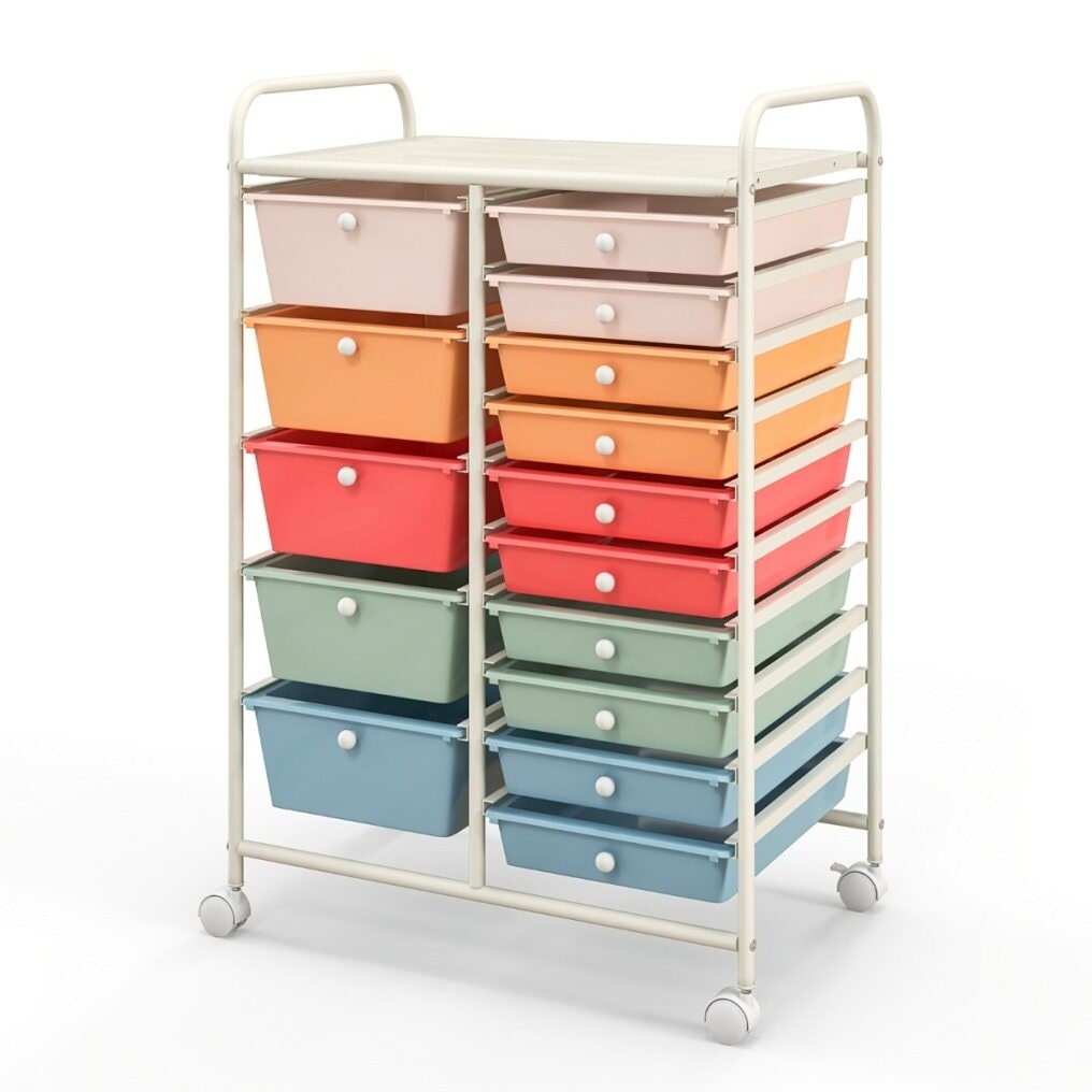 Carrito organizador multiusos con 15 cajones y ruedas - Profundo y multicolor - HW53825GW