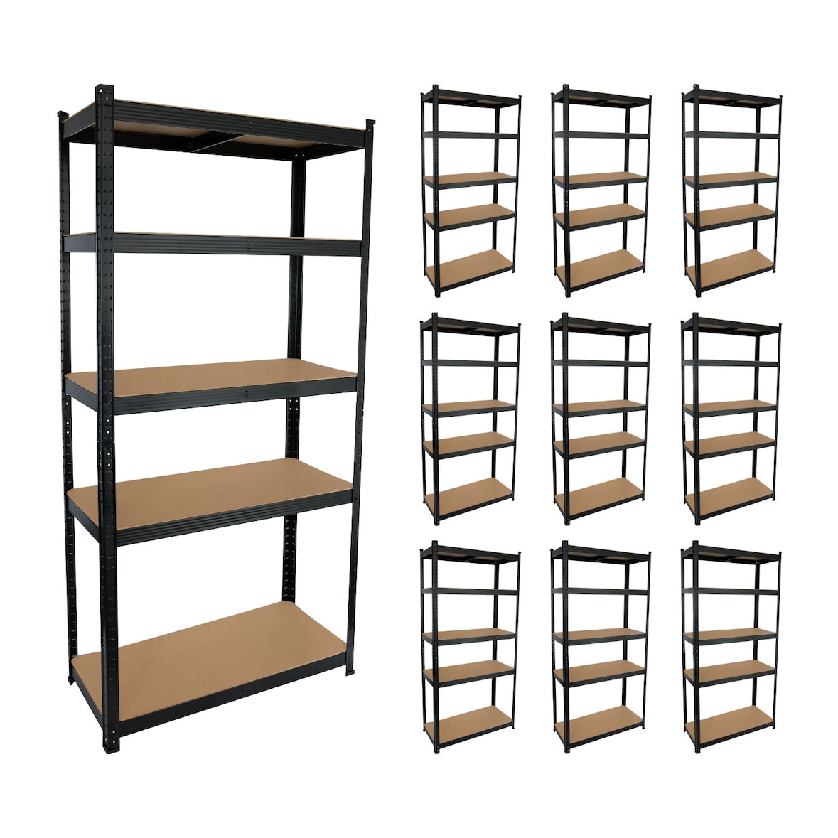 MegaPack 10 Estanterías Modulares Negras con 5 Baldas Ajustables 180x90x40cm 875Kg 7house