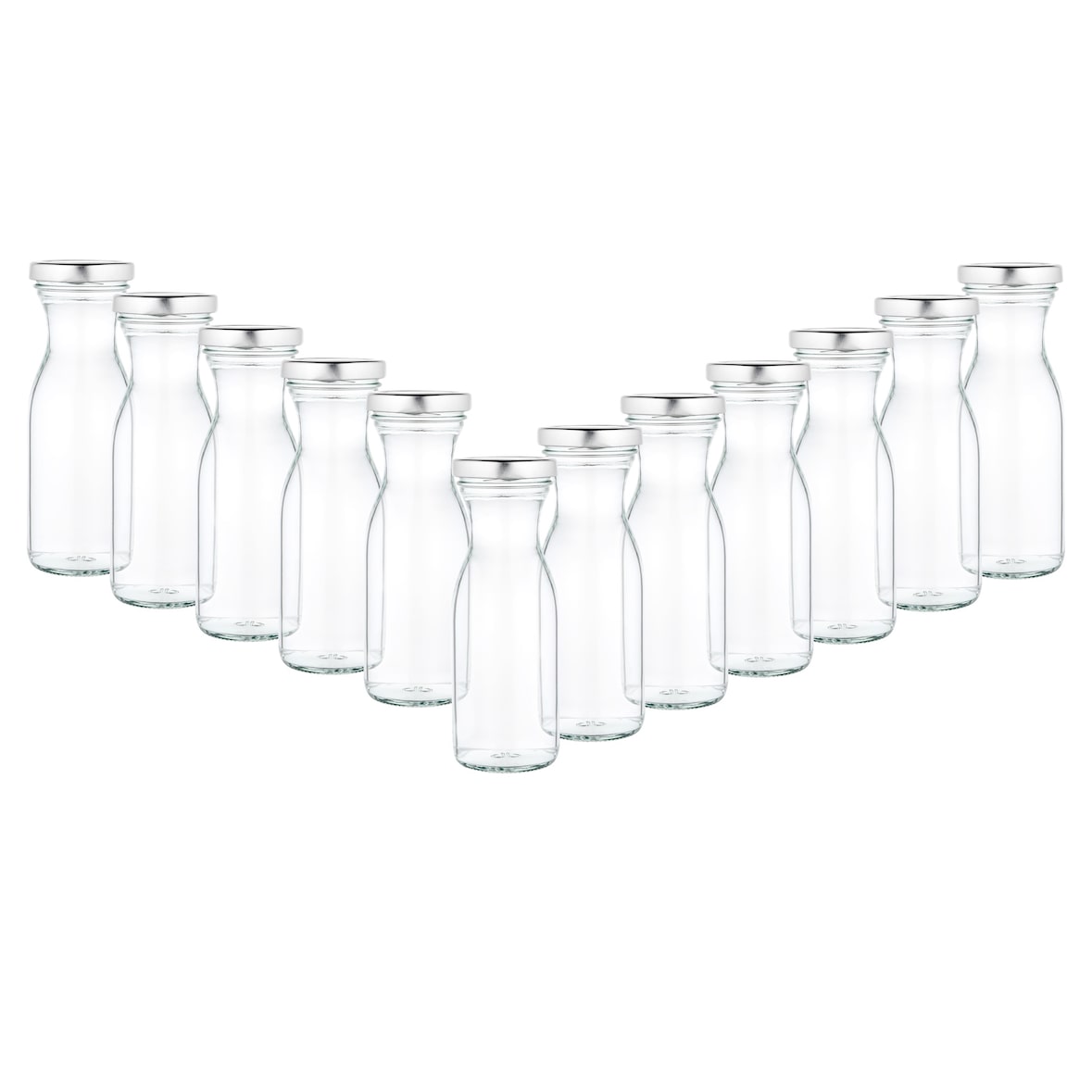 12er Set Weithalsflasche Karaffe 250 ml + To 53 Deckel silber