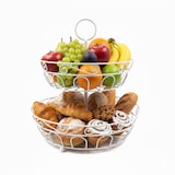 thumbnail of Relaxdays Obst Etagere, 2-stöckig, Metall, HxD: 30 x 31 cm, Obst & Gemüse, mit Griff, runde Obstschale, Obstkorb, weiß