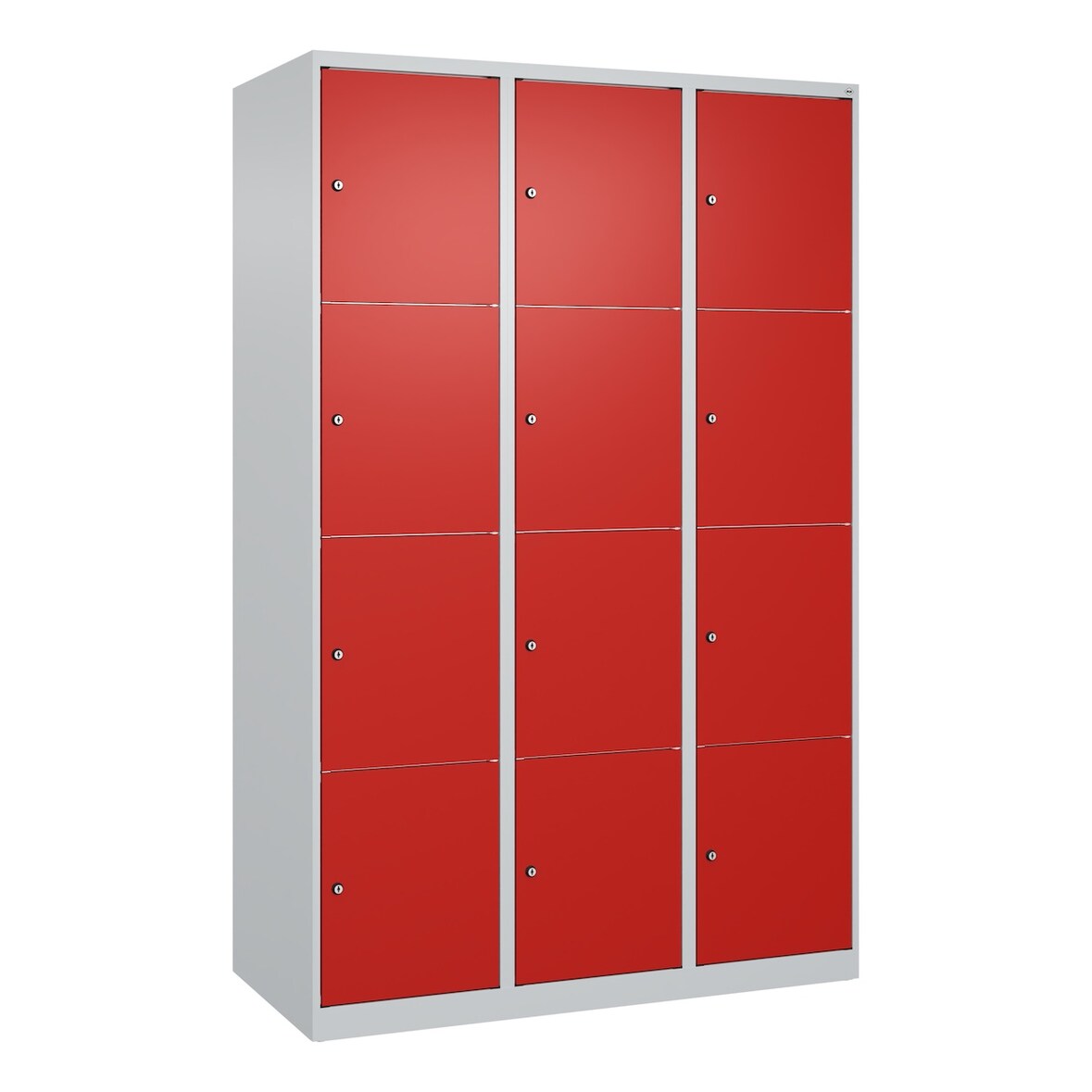 C+P Schließfachschränke Classic PLUS, 12 Abteile, HxBxT 185x120x50cm, Zylinderschloss, Hellgrau/Rot von PROREGAL