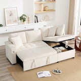 thumbnail of Ecksofa L-Form 3-4-Sitzer ausziehbar mit Stauraum, Schlafsofa Couch Chenille Sofa Wohnzimmer USB-Ladeanschluss 209x130x84 Beige