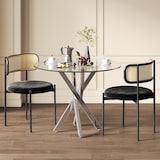 thumbnail of Esstisch rund 80x80x75 cm Silber mit gehärteter Glasplatte und galvanisierten Metallbeinen, kreuzförmiges Gestell, modern und platzsparend