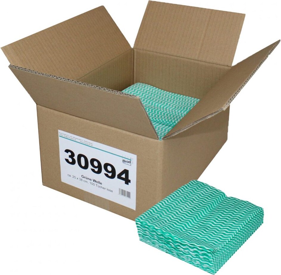 Grüne Welle, Universaltücher mit Textilcharakter, grün-weiß, 55 % Viskose, 45 % Polyester, ca. 25x38 cm, 100 Tücher