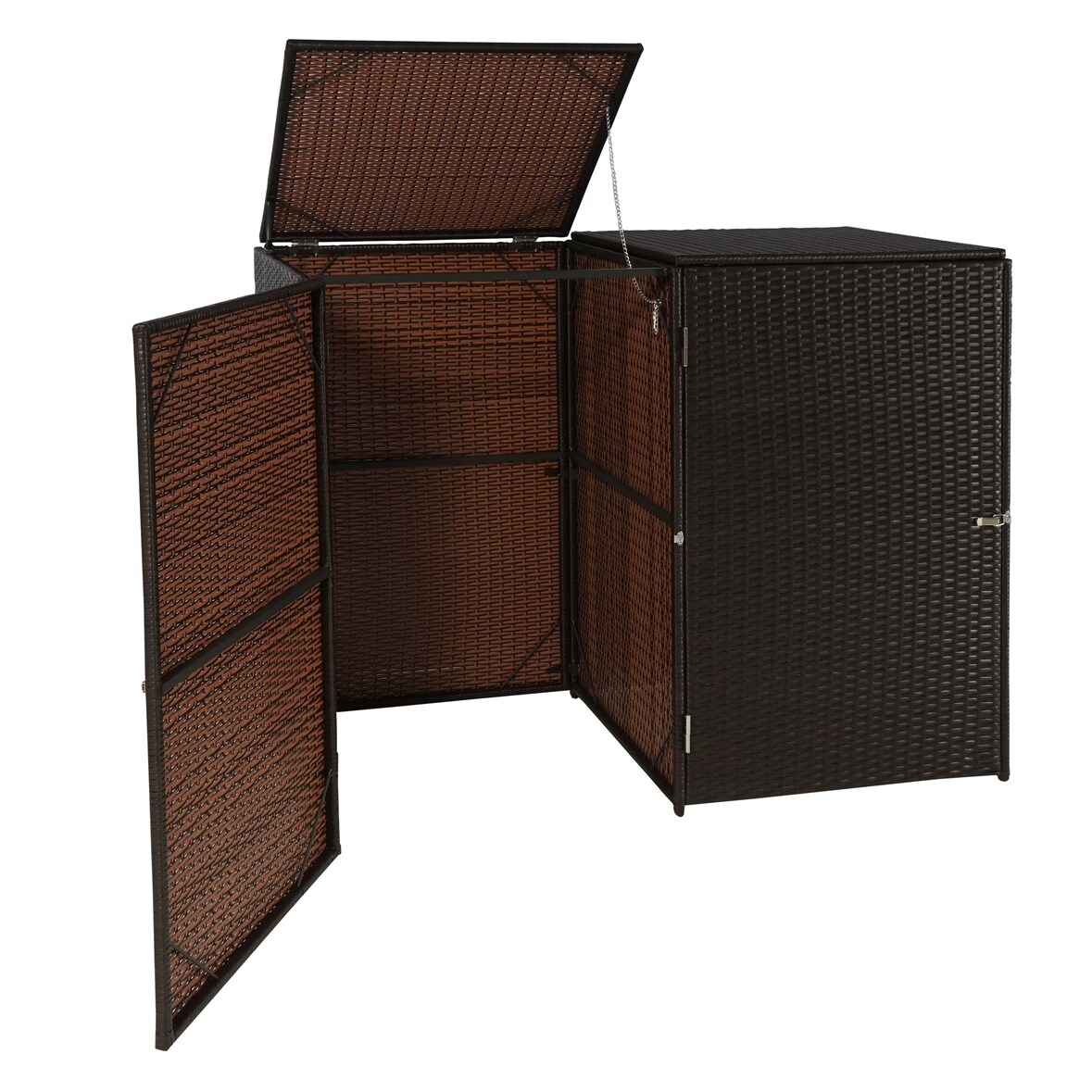 2er-Mülltonnenverkleidung HWC-E25, Mülltonnenbox Mülltonnenabdeckung, Poly-Rattan 2x120l ~ braun