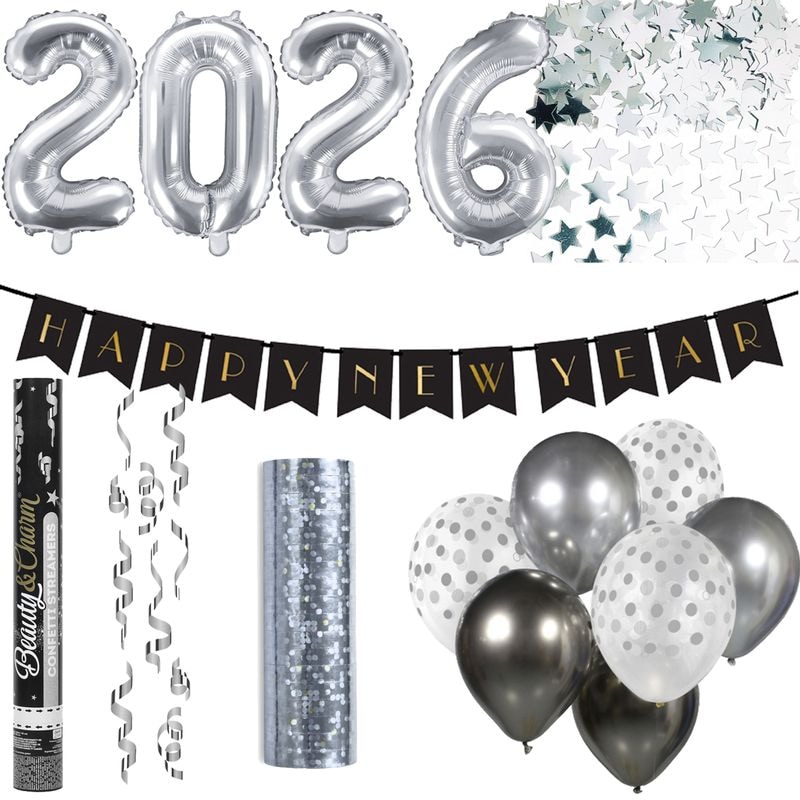 Silvester 2026 Partyset in silber Deko Set Party