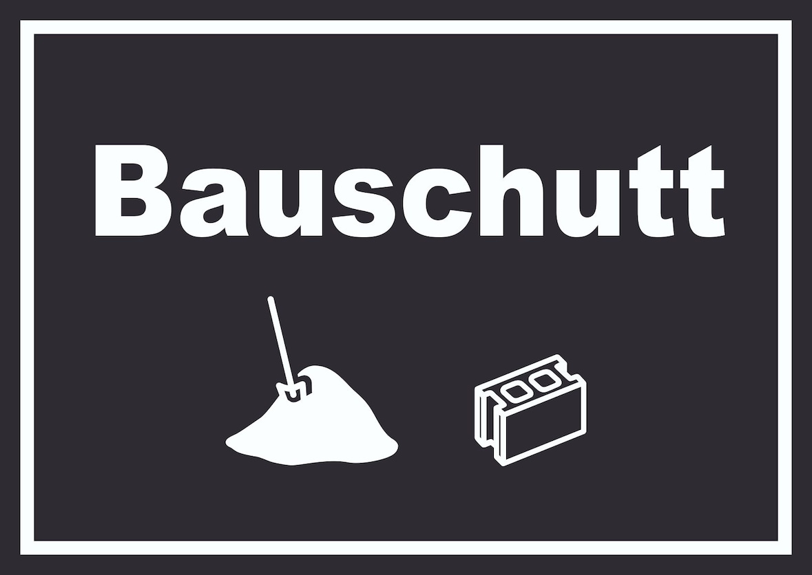 Bauschutt Mülltrennung Schild Text Symbol Ziegel Baustein waagerecht A2 (420x594mm)
